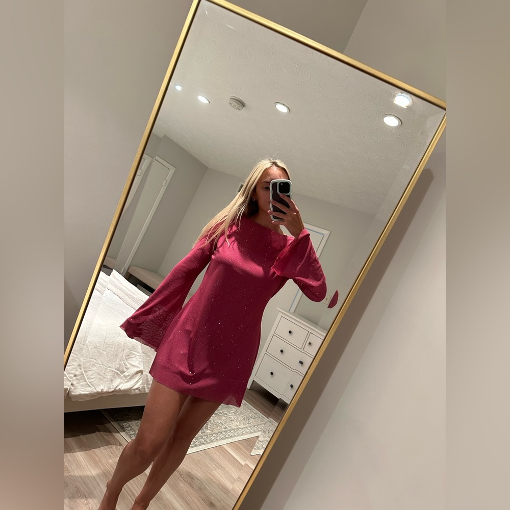 Pink Shimmer Long-sleeve mini dress